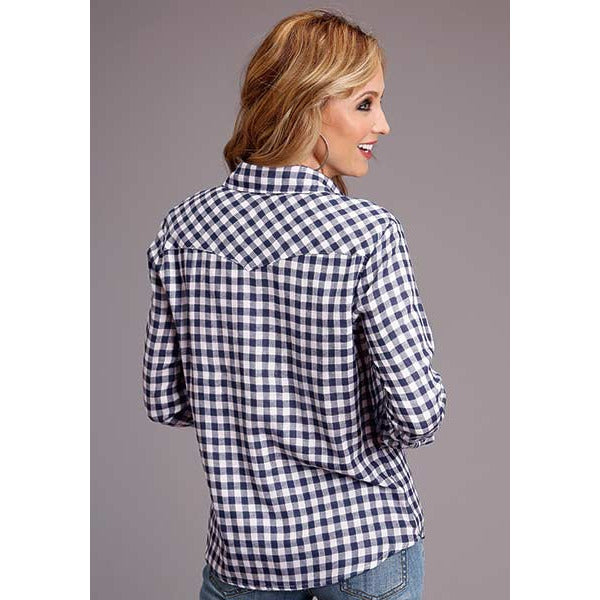 Women's Stetson Double Sided Gingham Plaid Blouse - Navy - yeehawcowboy