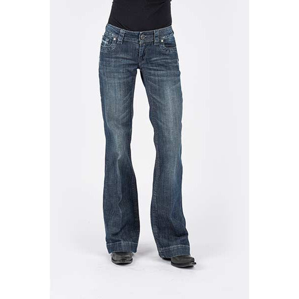 Women's Stetson 214 Trouser Fit Jean with Pain Black Pocket - Blue - yeehawcowboy