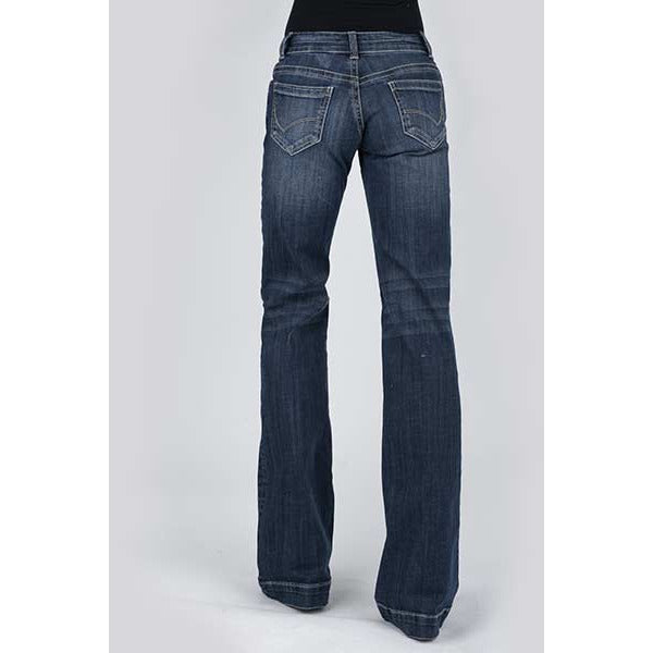 Women's Stetson 214 Trouser Fit Jean with Reverse Check Deco Back Pocket- Blue - yeehawcowboy