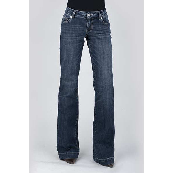 Women's Stetson 214 Trouser Fit Jean with Reverse Check Deco Back Pocket- Blue - yeehawcowboy