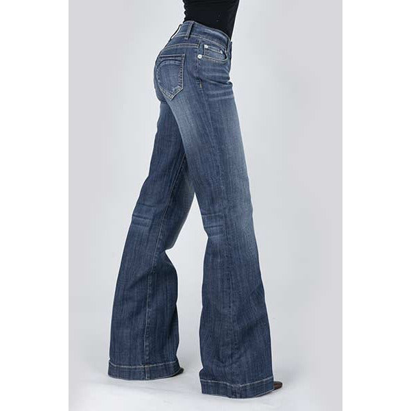 Women's Stetson 214 Trouser Fit Jean with Diagonal Pieced Back Pocket- Blue - yeehawcowboy