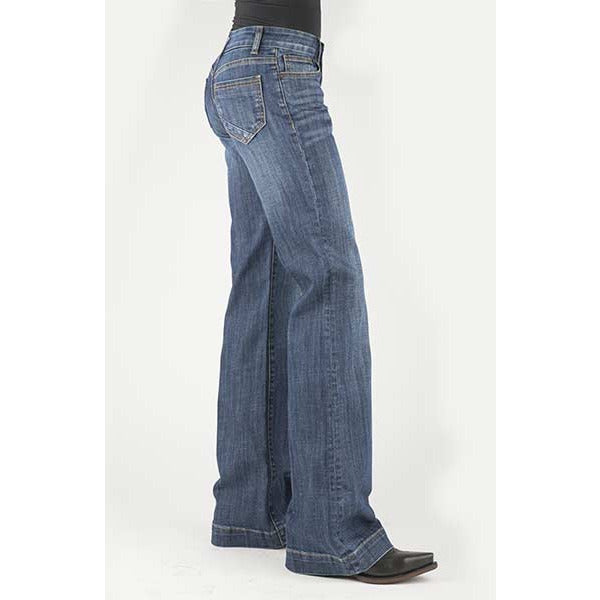 Women's Stetson 214 Trouser Fit Jean with Bottom Corner Pieced Back Pocket- Blue - yeehawcowboy