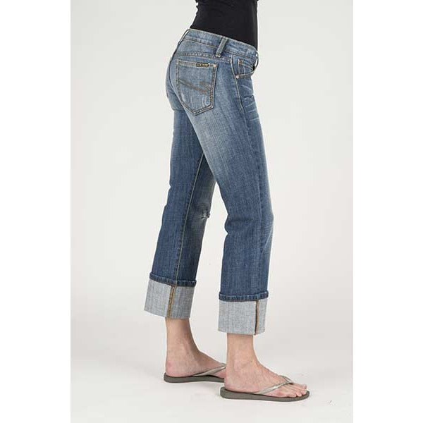 Women's Stetson 816 Fit Classic Boot Cut Cropped Length Jean - Blue - yeehawcowboy