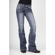 Women's Stetson 816 Classic Boot Cut Jean with Heavy White "S" Deco Pocket - Blue - yeehawcowboy