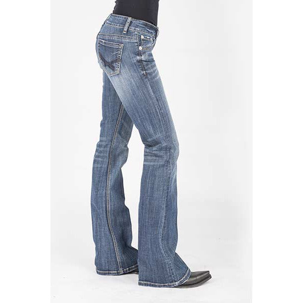 Women's Stetson 816 Classic Boot Cut Jean with Dark Wash X Deco Back Pocket - Blue - yeehawcowboy