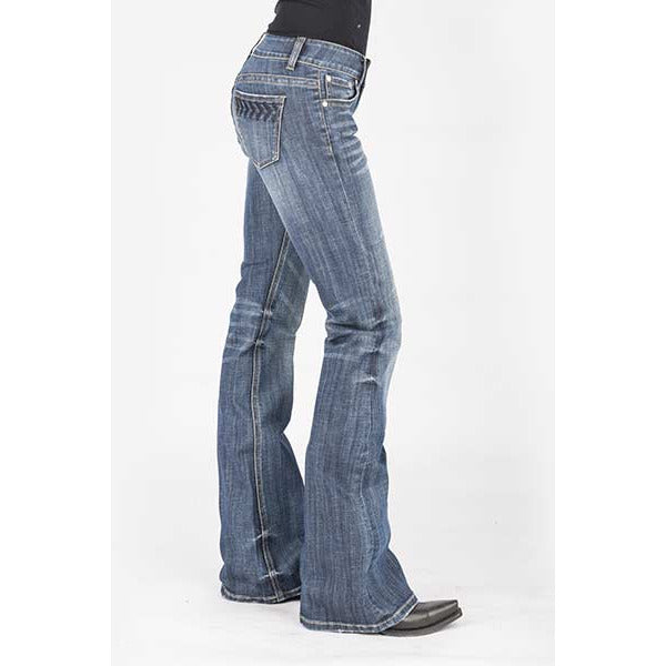 Women's Stetson 816 Classic Boot Cut Jean with Heavy Navy Arrow Back Pocket - Blue - yeehawcowboy