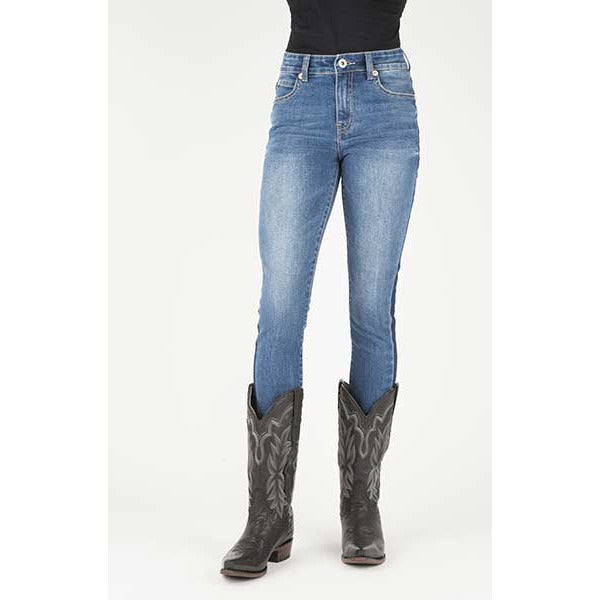 Women's Stetson 902 High Waist Skinny Fit Jean with Plain Back Pocket - Blue - yeehawcowboy