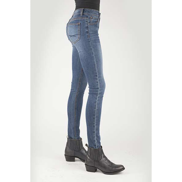Women's Stetson 902 High Waist Skinny Fit Jean with X Emblem on Back Pocket - Blue - yeehawcowboy
