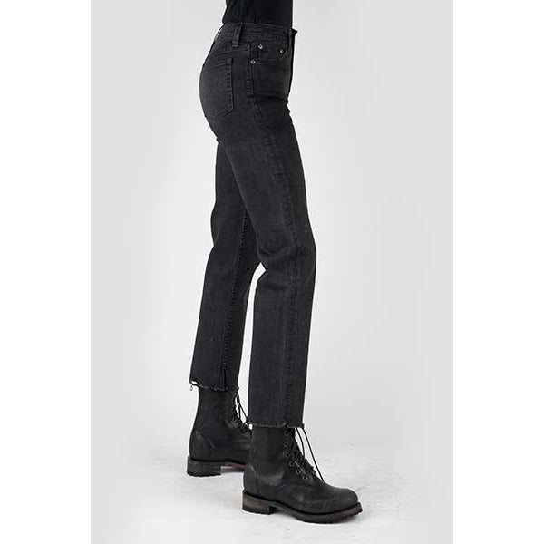 Women's Stetson 915 High Rise Straight Crop Fit Jean with Plain Back Pocket - Black - yeehawcowboy