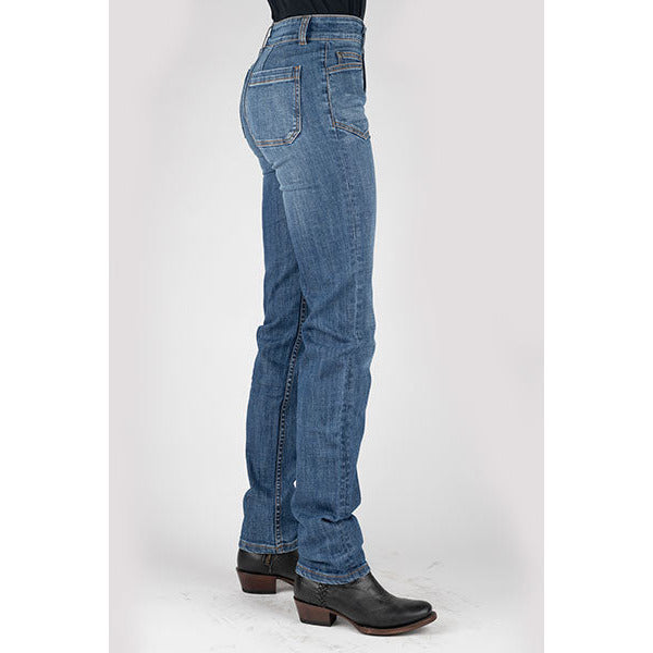 Women's Stetson 915 High Rise Straight Fit Jean with Big Back Pocket - Blue - yeehawcowboy