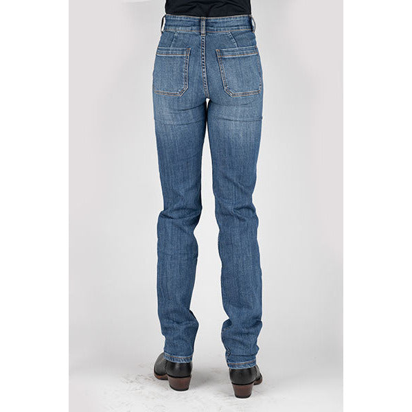 Women's Stetson 915 High Rise Straight Fit Jean with Big Back Pocket - Blue - yeehawcowboy
