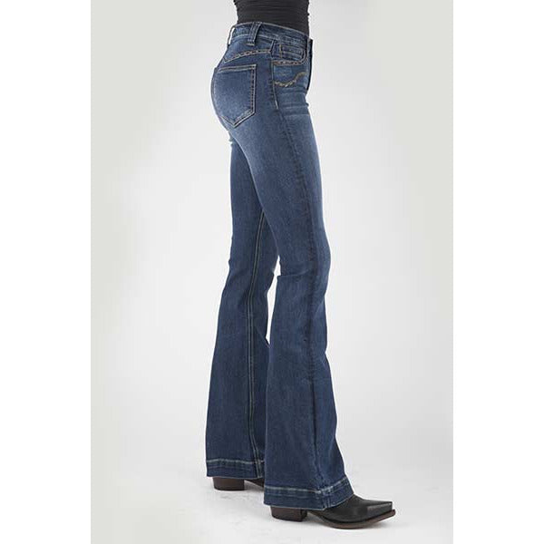 Women's Stetson 921 High Waist Flare Fit Jean with Plain Back Pocket - Blue - yeehawcowboy