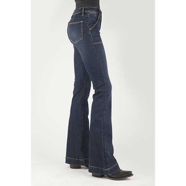 Women's Stetson 921 High Waist Flare Fit Jean with Plain Back Pocket - Dark Wash - yeehawcowboy