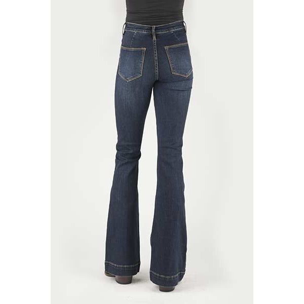 Women's Stetson 921 High Waist Flare Fit Jean with Plain Back Pocket - Dark Wash - yeehawcowboy