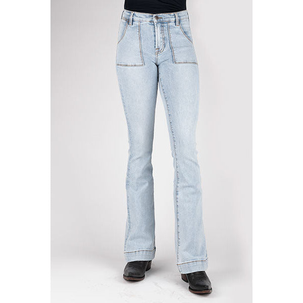 Women's Stetson 921 High Waist Flare Jean with Plain Back Pocket - Acid Wash - yeehawcowboy