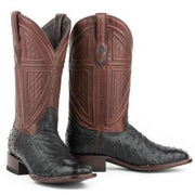 Men's Stetson Dillon Ostrich Boots Square Toe Handcrafted JBS Collection Black - yeehawcowboy