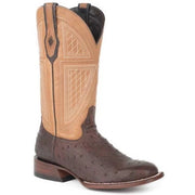 Men's Stetson Red Lodge Ostrich Boots Square Toe Handcrafted Brown - yeehawcowboy