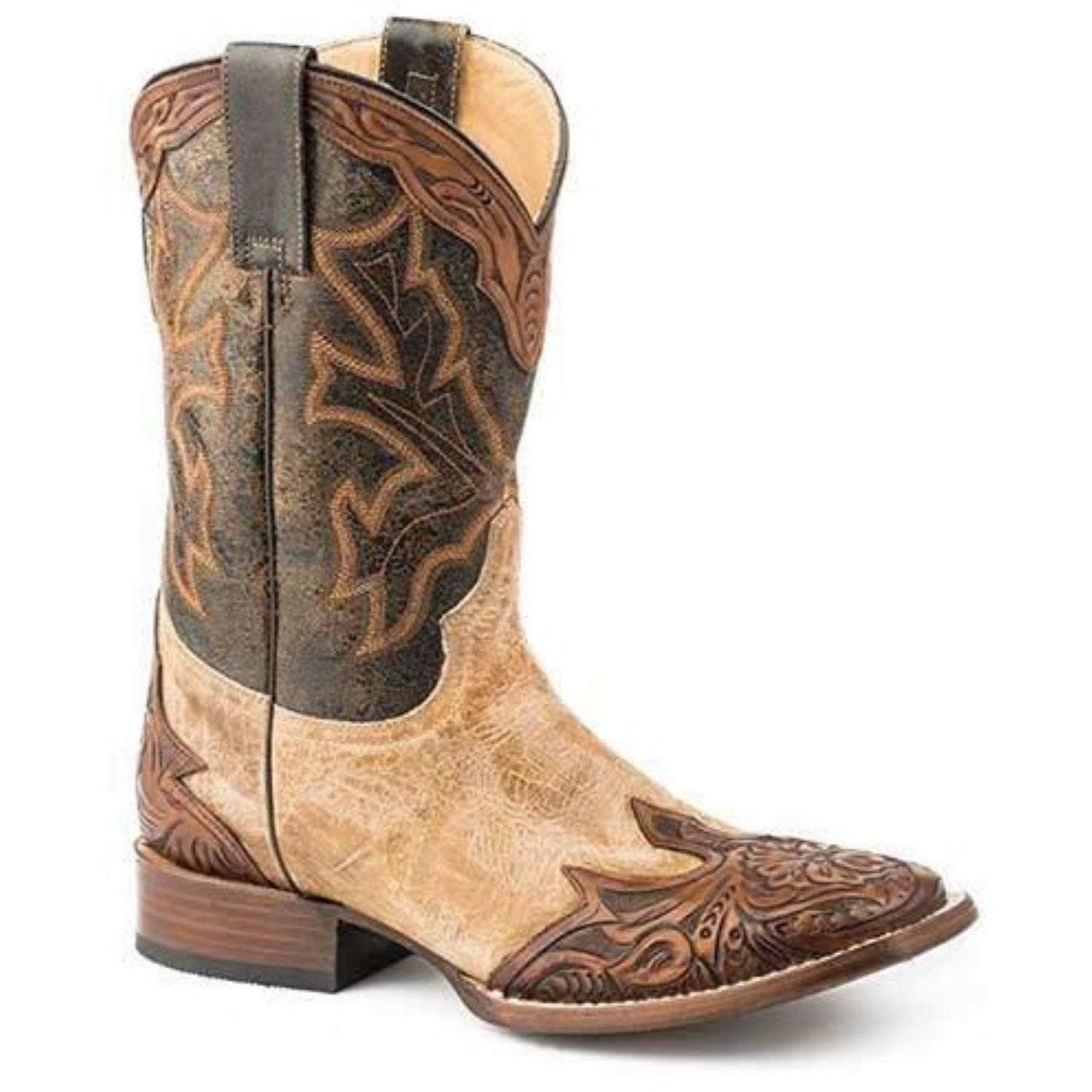Men's Stetson Julian Hand Tooled Leather Boots Handcrafted Tan - yeehawcowboy