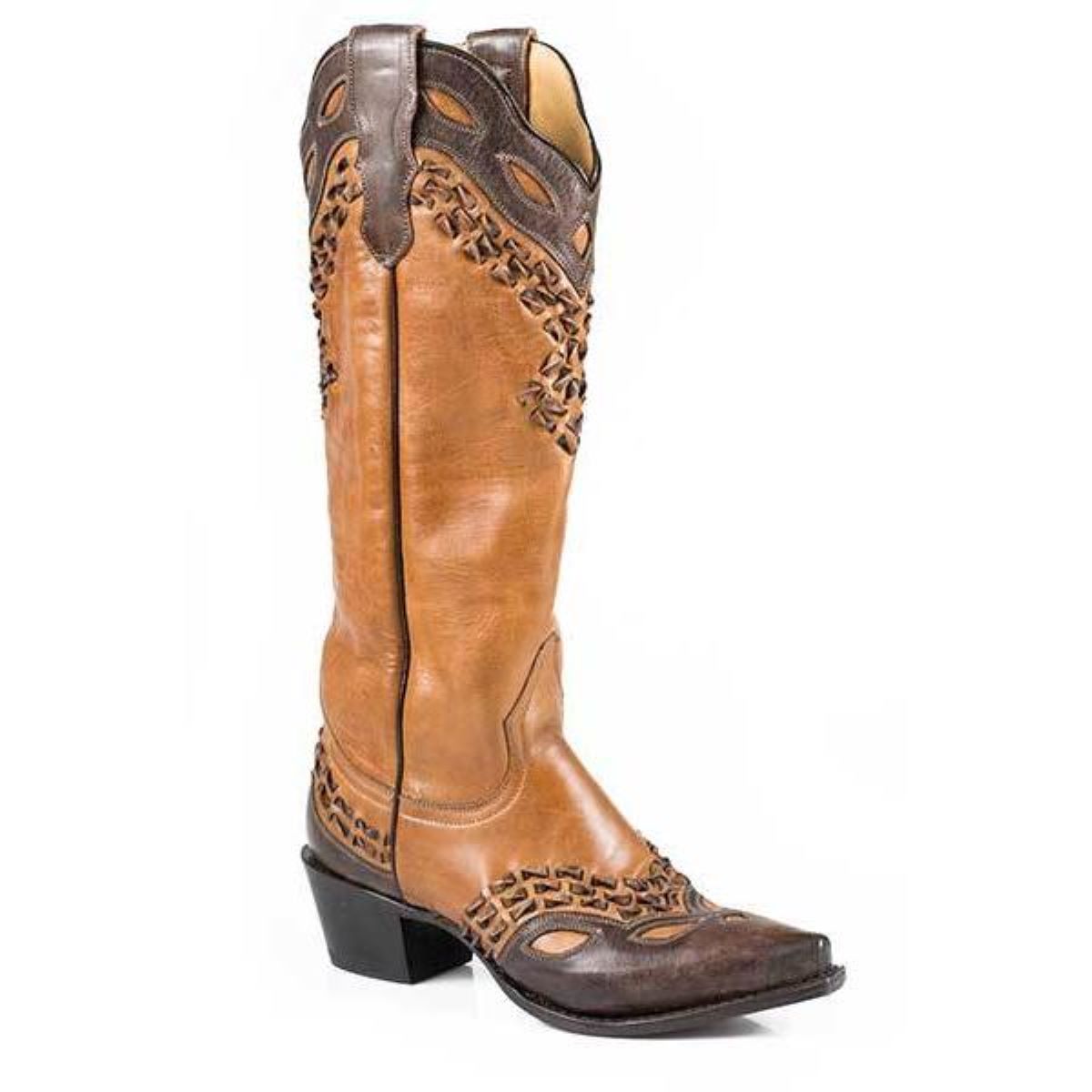 Women's Stetson Alexa Leather Boots Handcrafted Tan - yeehawcowboy
