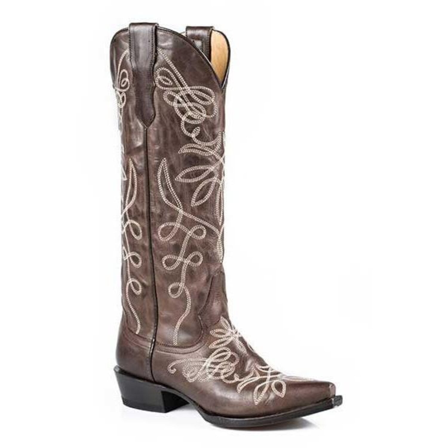 Women's Stetson Adeline Knee High Boots Snip Toe Handcrafted Brown - yeehawcowboy