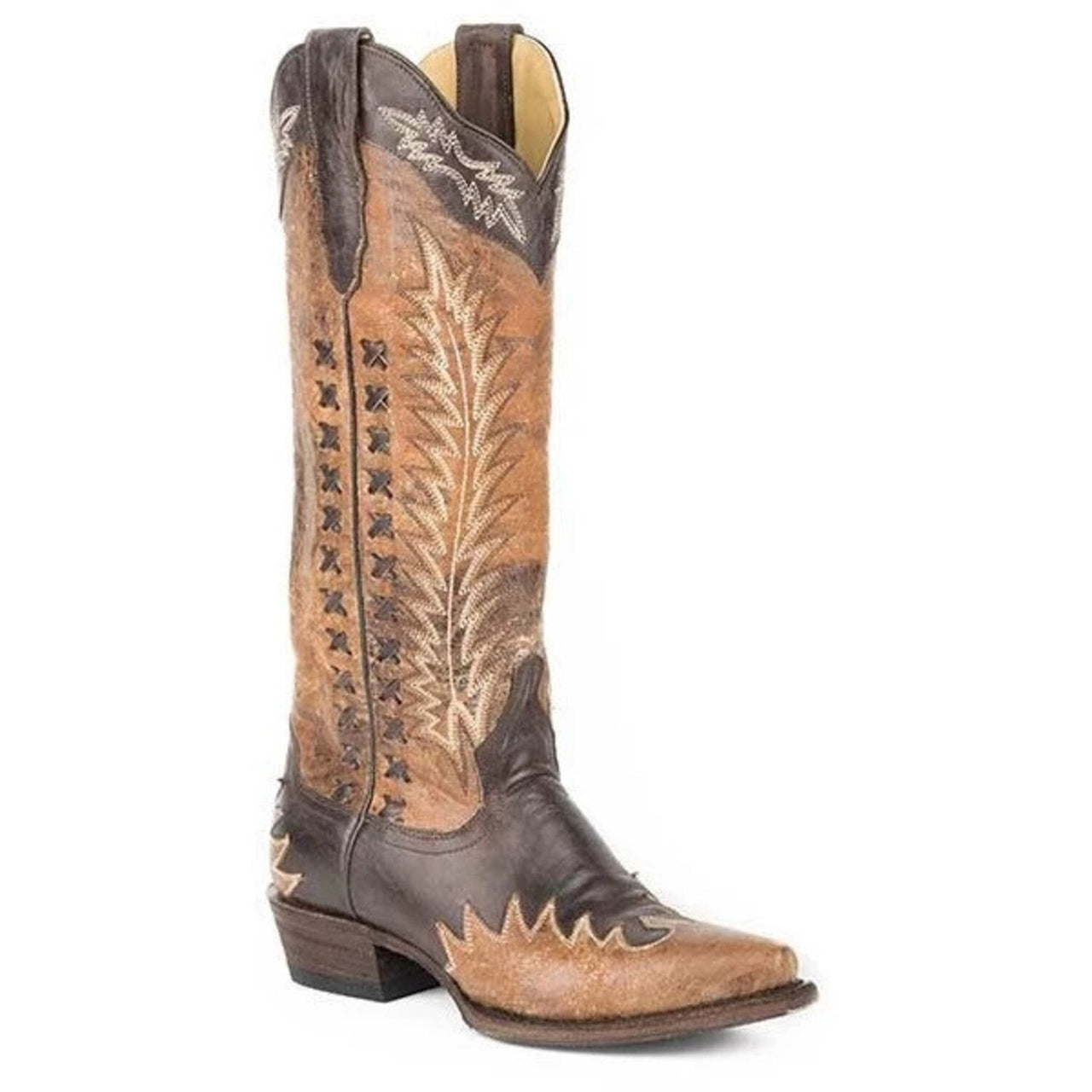 Women's Stetson Morgan Knee High Boots Snip Toe Handcrafted Brown - yeehawcowboy