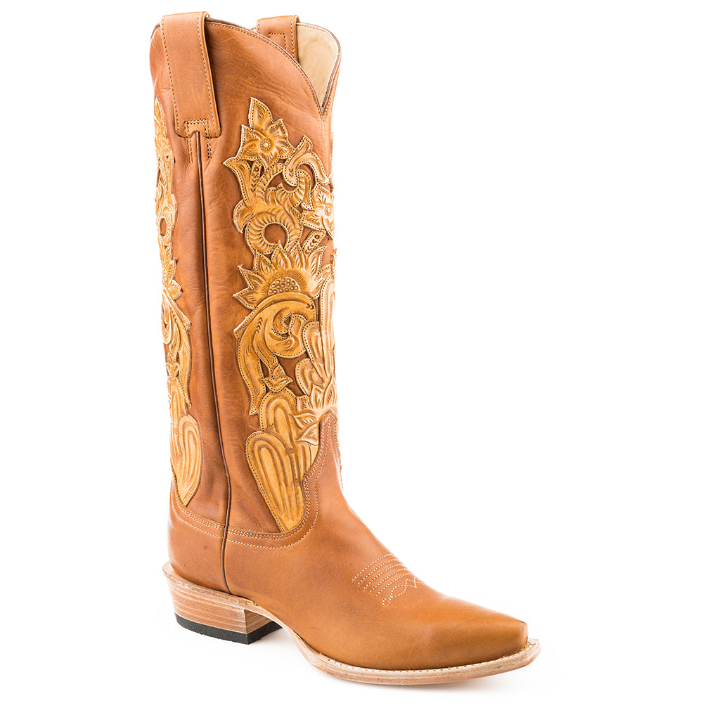 Women's Stetson Jules hand tooled Leather Boots Handcrafted Brown - yeehawcowboy