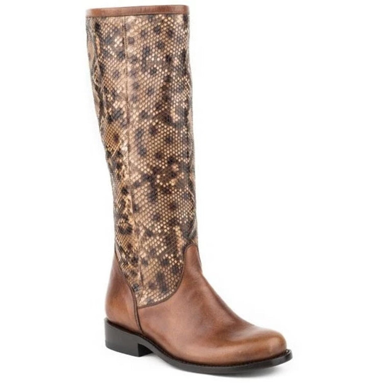 Women's Stetson Salma Knee High Python Boots Round Toe Handcrafted Brown - yeehawcowboy
