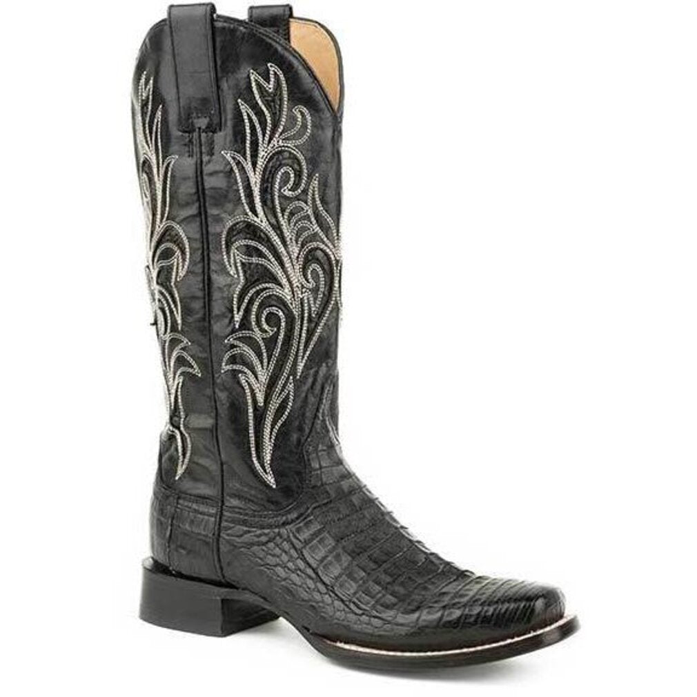 Women's Stetson Clarisa Caiman Belly Boots Handcrafted Black - yeehawcowboy