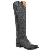 Women's Stetson Blair Knee High Boots Snip Toe Handcrafted Black - yeehawcowboy