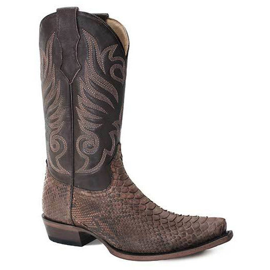 Men's Stetson Dynamite Python Boots Snip Toe Handcrafted Brown - yeehawcowboy