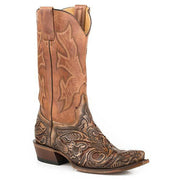 Men's Stetson Hand Tooled Wicks Leather Boots Handcrafted Brown - yeehawcowboy