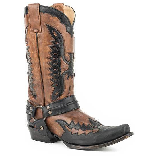 Men's Stetson Outlaw Eagle Leather Boots Handcrafted Brown - yeehawcowboy