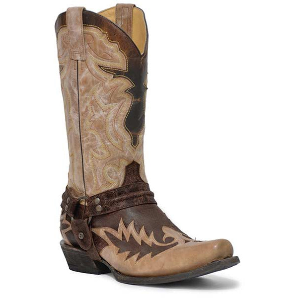 Men's Stetson Outlaw Bad Guy Boots Handcrafted Sanded Brown - yeehawcowboy