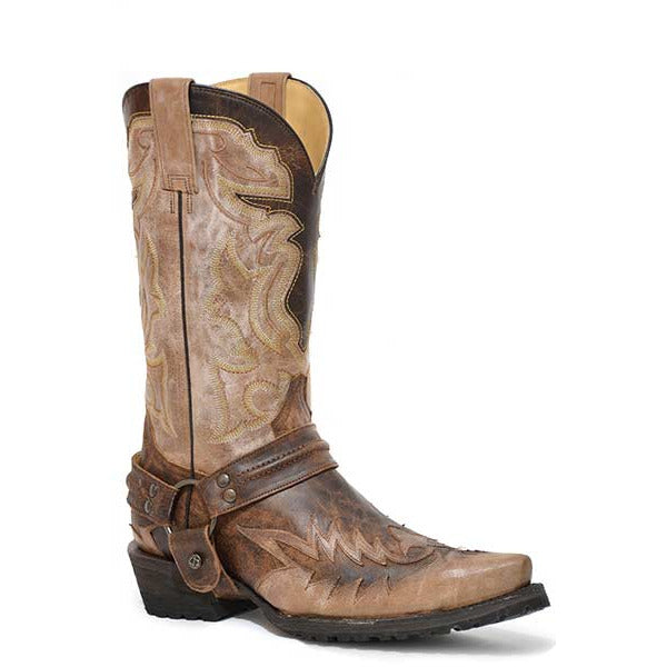 Men's Stetson Outlaw Bad Guy Boots Handcrafted Sanded Brown - yeehawcowboy