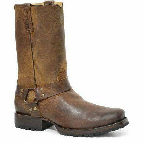 Men's Stetson Heritage Harness Biker Leather Boots Handcrafted Brown - yeehawcowboy