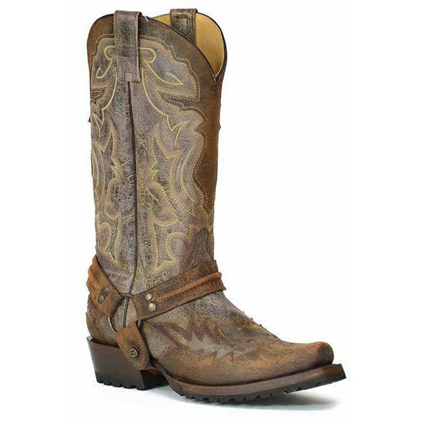 Men's Stetson Outlaw Bad Guy Biker Leather Boots Handcrafted Brown - yeehawcowboy