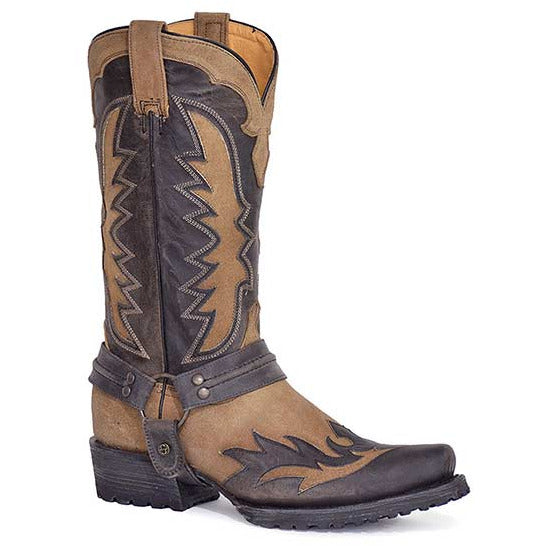 Men's Stetson Biker Outlaw Wings Boots Handcrafted Tan - yeehawcowboy