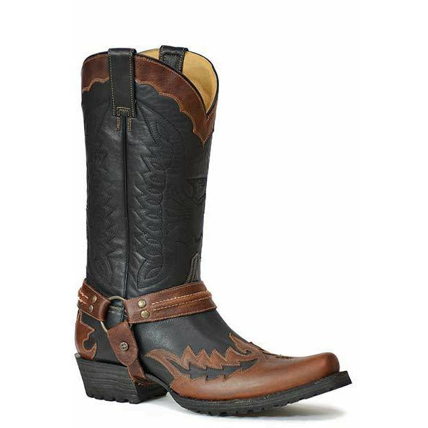 Men's Stetson Nick Biker Leather Boots Handcrafted Black - yeehawcowboy