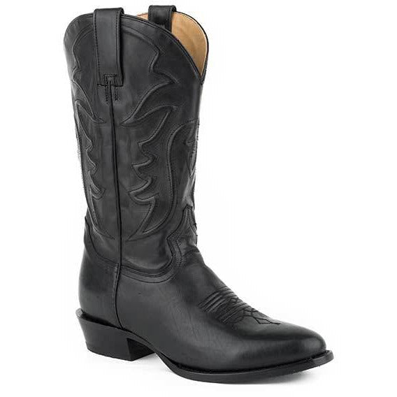 Men's Stetson Ames Leather Boots Handcrafted Black - yeehawcowboy