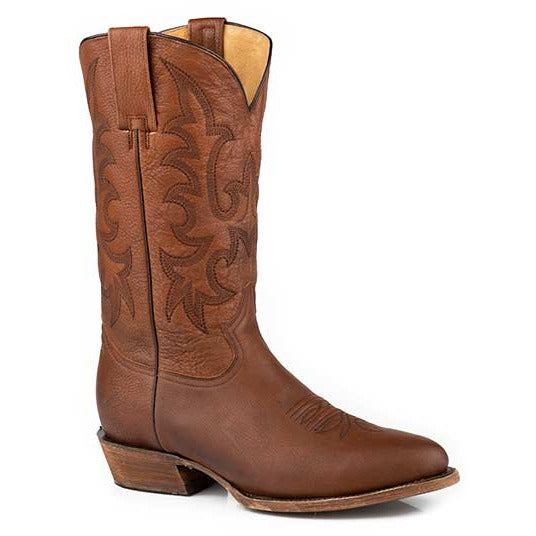 Men's Stetson Sharp Leather Boots Handcrafted Burnished Brown - yeehawcowboy