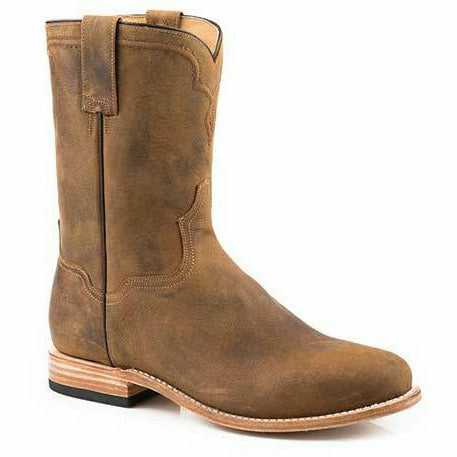 Men's Stetson Puncher Leather Roper Boots Handcrafted Tan - yeehawcowboy