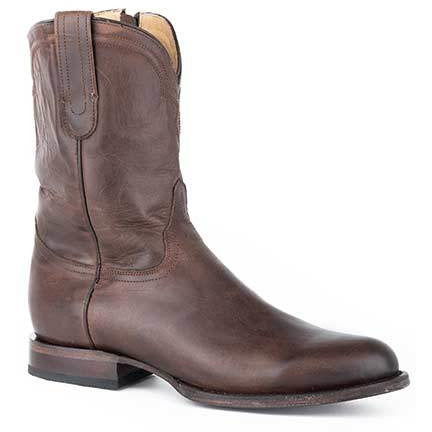 Men's Stetson Rancher Zip  Leather Boots Handcrafted Burnished Brown - yeehawcowboy