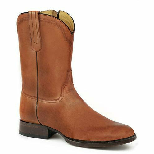 Men's Stetson Rancher Zip Leather Roper Boots Handcrafted Cognac - yeehawcowboy