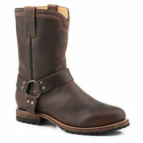 Men's Stetson Puncher Harness Leather Roper Boots Handcrafted Brown - yeehawcowboy