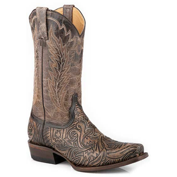 Men's Stetson Wander Handtooled Leather Boots Handcrafted Brown - yeehawcowboy
