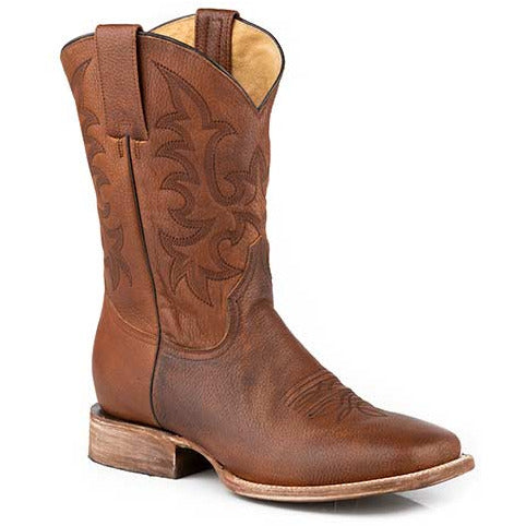 Men's Stetson Sharp Leather Boots Handcrafted Burnished Brown - yeehawcowboy