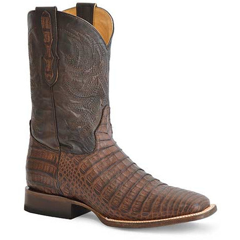 Men's Stetson Cameron Caiman Belly Boots Handcrafted Brown - yeehawcowboy