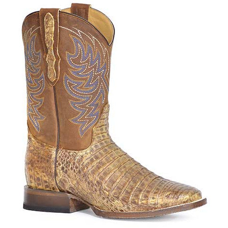 Men's Stetson Cameron Caiman Belly Boots Handcrafted Vintage Tan - yeehawcowboy