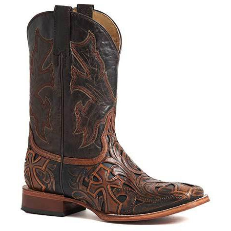 Men's Stetson Handtooled Cross Leather Boots Handcrafted Brown - yeehawcowboy