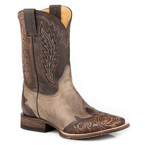 Men's Stetson Blaze Handtooled Leather Boots Handcrafted Tan - yeehawcowboy